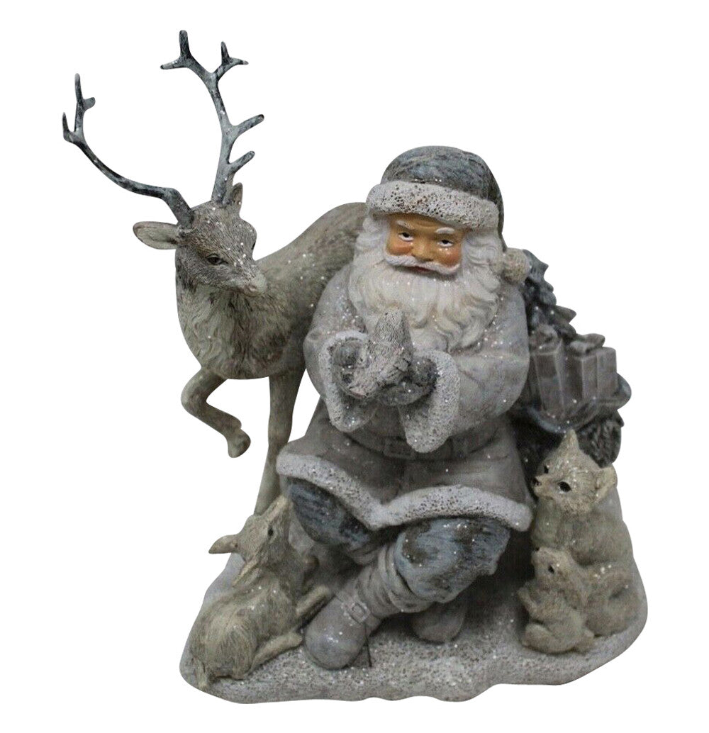 Santa with Stag Fox Rabbit Robin Woodland Animals Figurine Ornament 18cm Tall