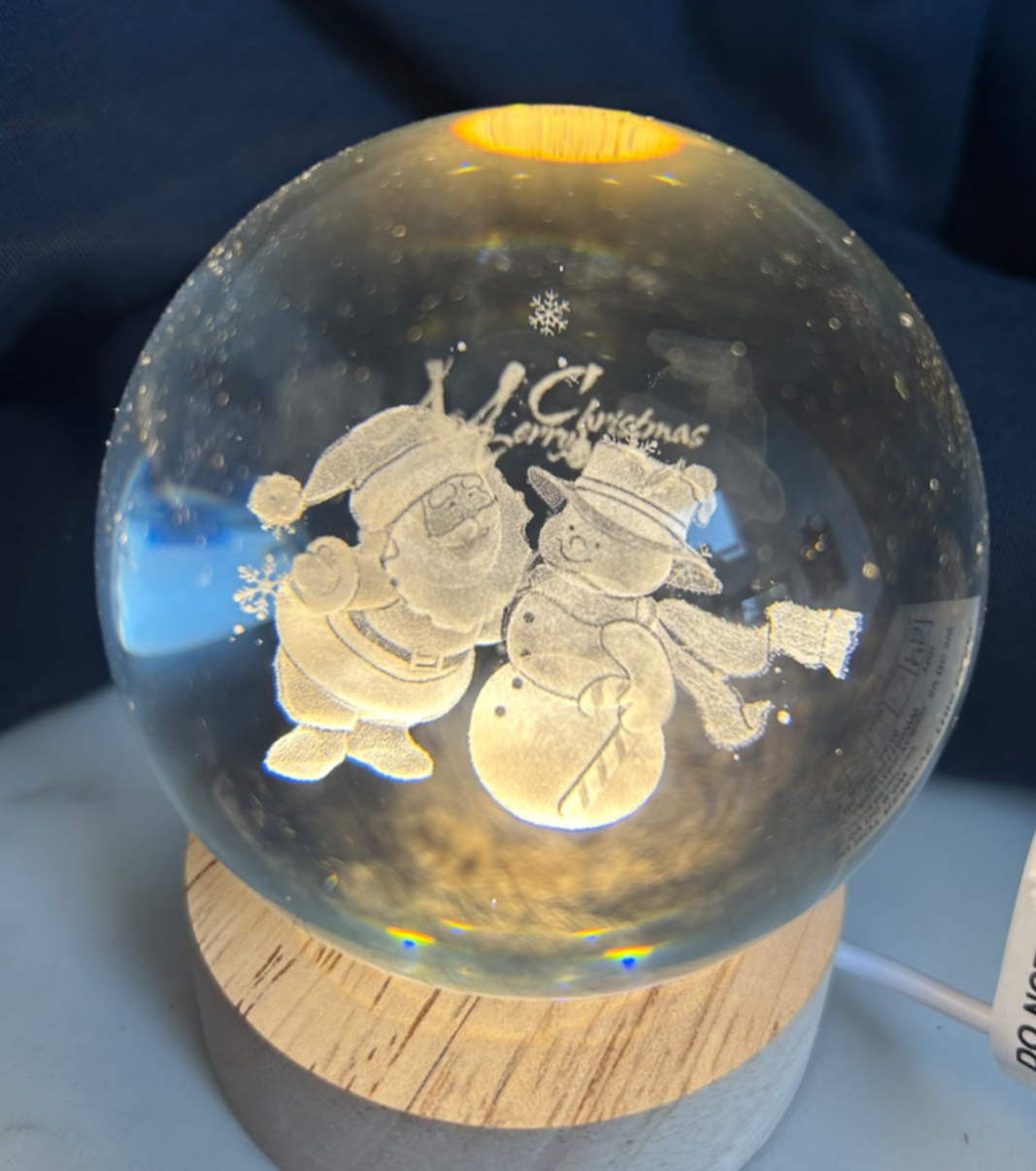 3D Etched Globe Christmas Candles & Baubles or Santa Snowman Warm White LED 10cm