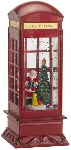 Christmas LED Water Spinner Glitter Snow Telephone Box Santa Lantern 26cm Tall