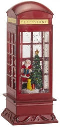 Christmas LED Water Spinner Glitter Snow Telephone Box Santa Lantern 26cm Tall