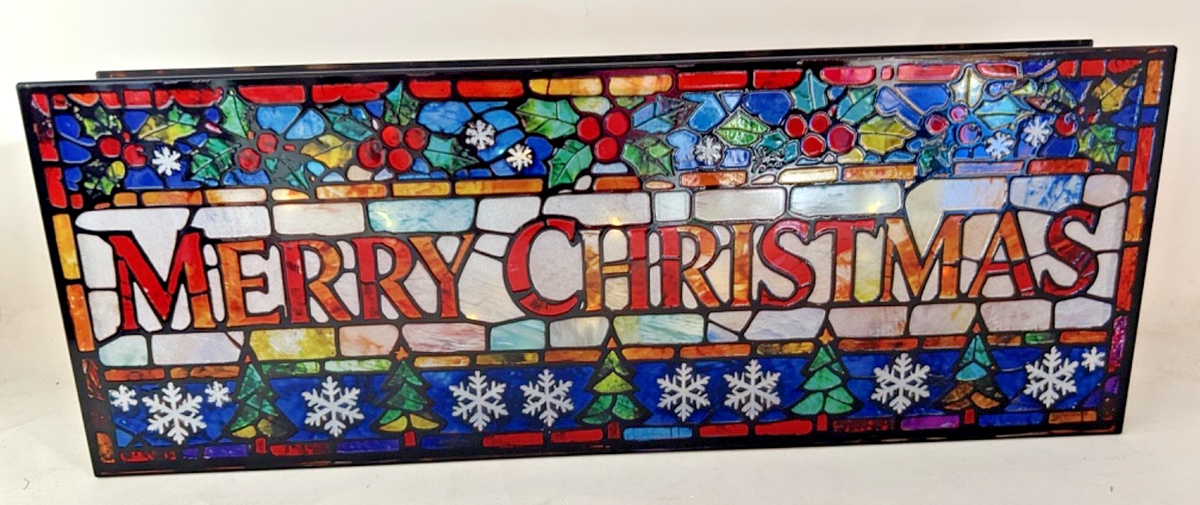 Stained Glass Warm White LED Lights Merry Christmas Decoration 40cm Double Sided