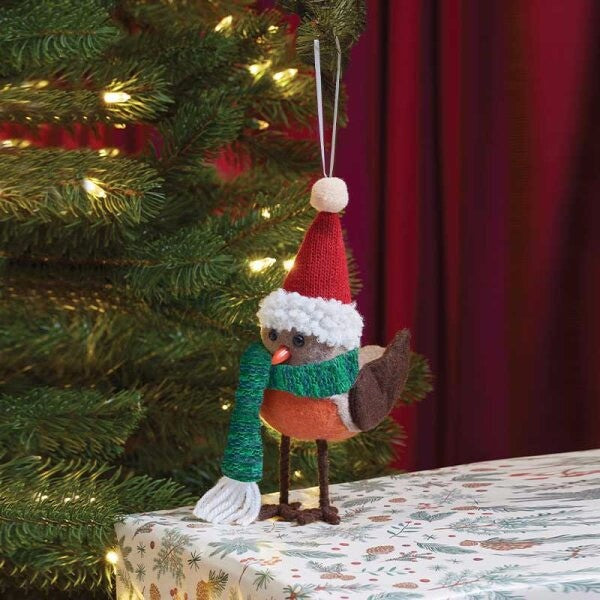Festive Robin with Scarf & Hat Hanging Christmas Decoration 18cm Tall
