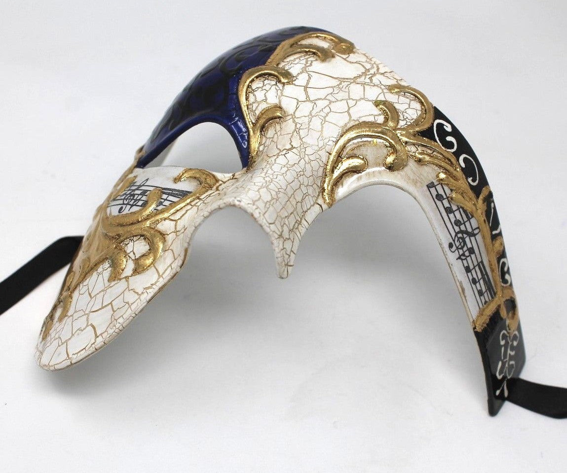 QUALITY BLUE & GOLD HALF FACE PHANTOM   OPERA MUSICAL NOTES MASQUERADE MASK