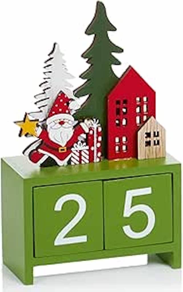Choice 2 Designs Red or Green 15cm Tall Wooden Advent Calendar Countdown