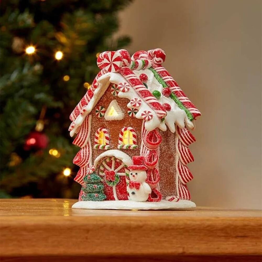 Christmas Glitter Gingerbread Frosty Candy Cottage LED Lights with 13cm Tall