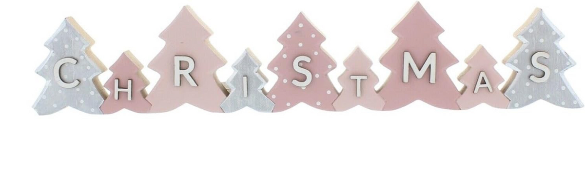 Colourful Christmas Message Tree Design Wooden Table Decoration Sign 30cm Long