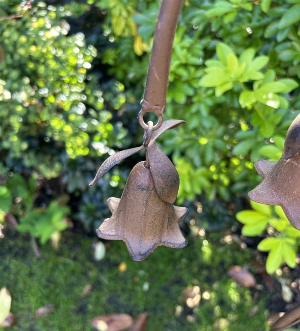 Core-Ten Rusty Metal Long Crook Stake with 3 Bells Garden Ornament 1 metre High