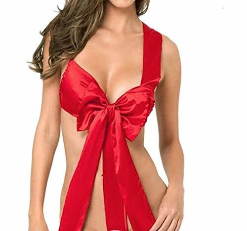 REDUCED Ladies Sexy Satin Large Red Bow Valentines Babydoll Teddy Free Size 8-12