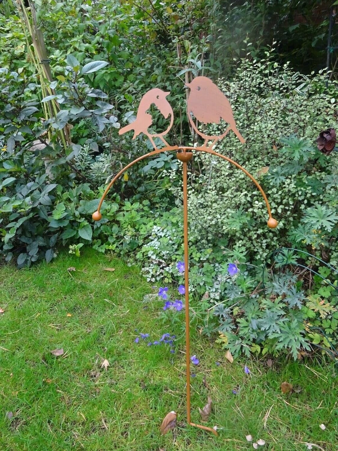 Core-Ten Rusty Metal Two Robins Balancer Long Stake Garden Ornament 1 metre High