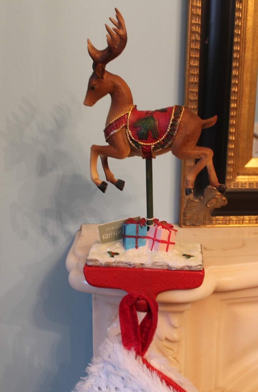Large Heavy Metal Reindeer Christmas Stocking Hanger 27cm Tall with Stocking