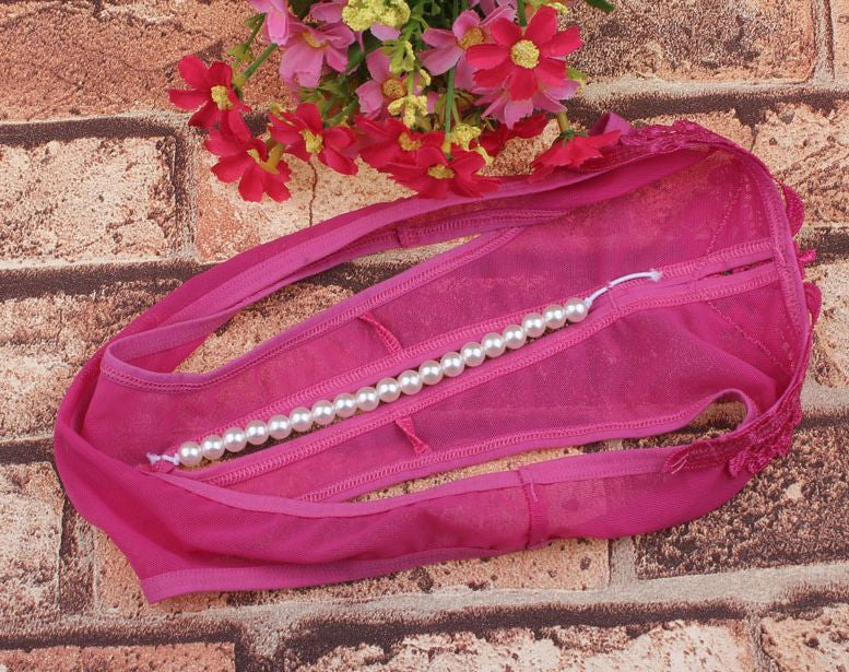 Choice 6 Colour Ladies Panties Briefs Thong Crotchless Sheer Fabric Pearls 8-12