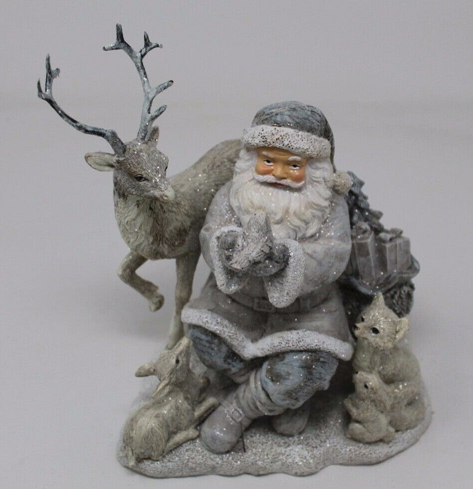 Santa with Stag Fox Rabbit Robin Woodland Animals Figurine Ornament 18cm Tall