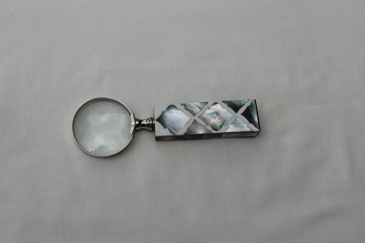 Handcrafted Handmade Mother of Pearl & Shell Magnifying Glass 3" 7.5cm Diameter