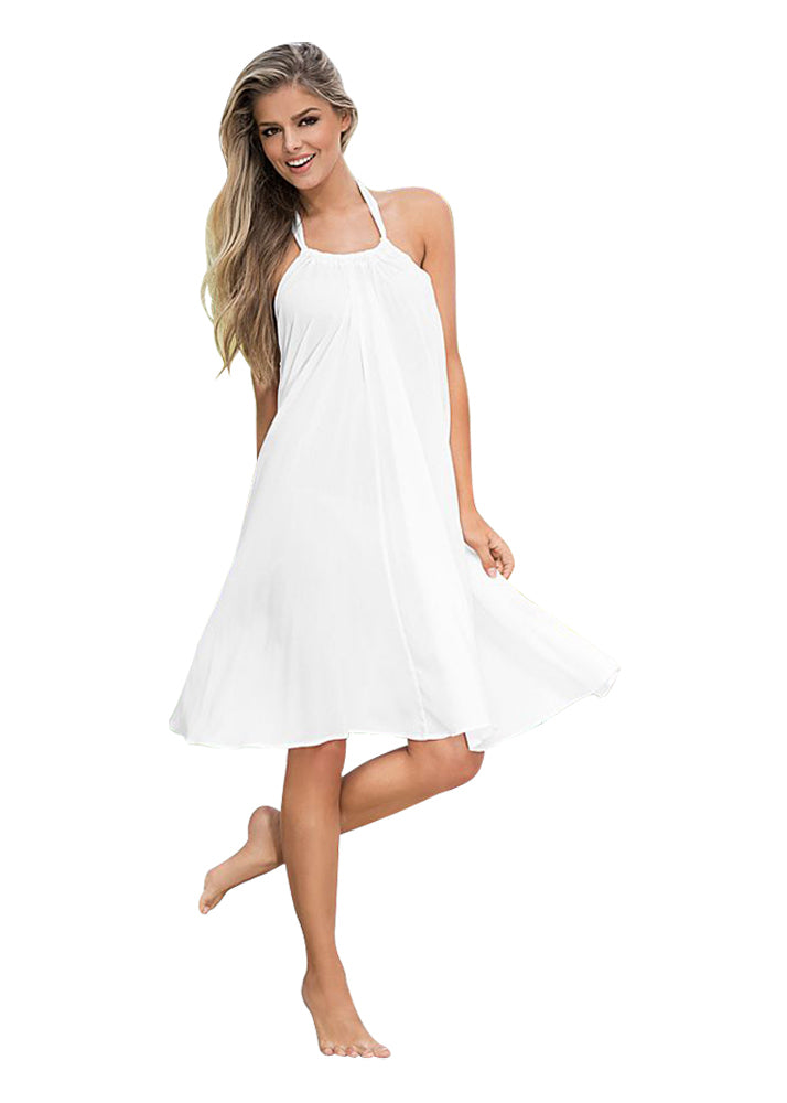 Ladies White Chiffon Beach Bikini Cover Up Loose Fitting Dress Sarong Size 10-14