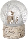 Christmas Snowy Scene Reindeer & Star Snow Globe Bark Effect Base 16cm Tall