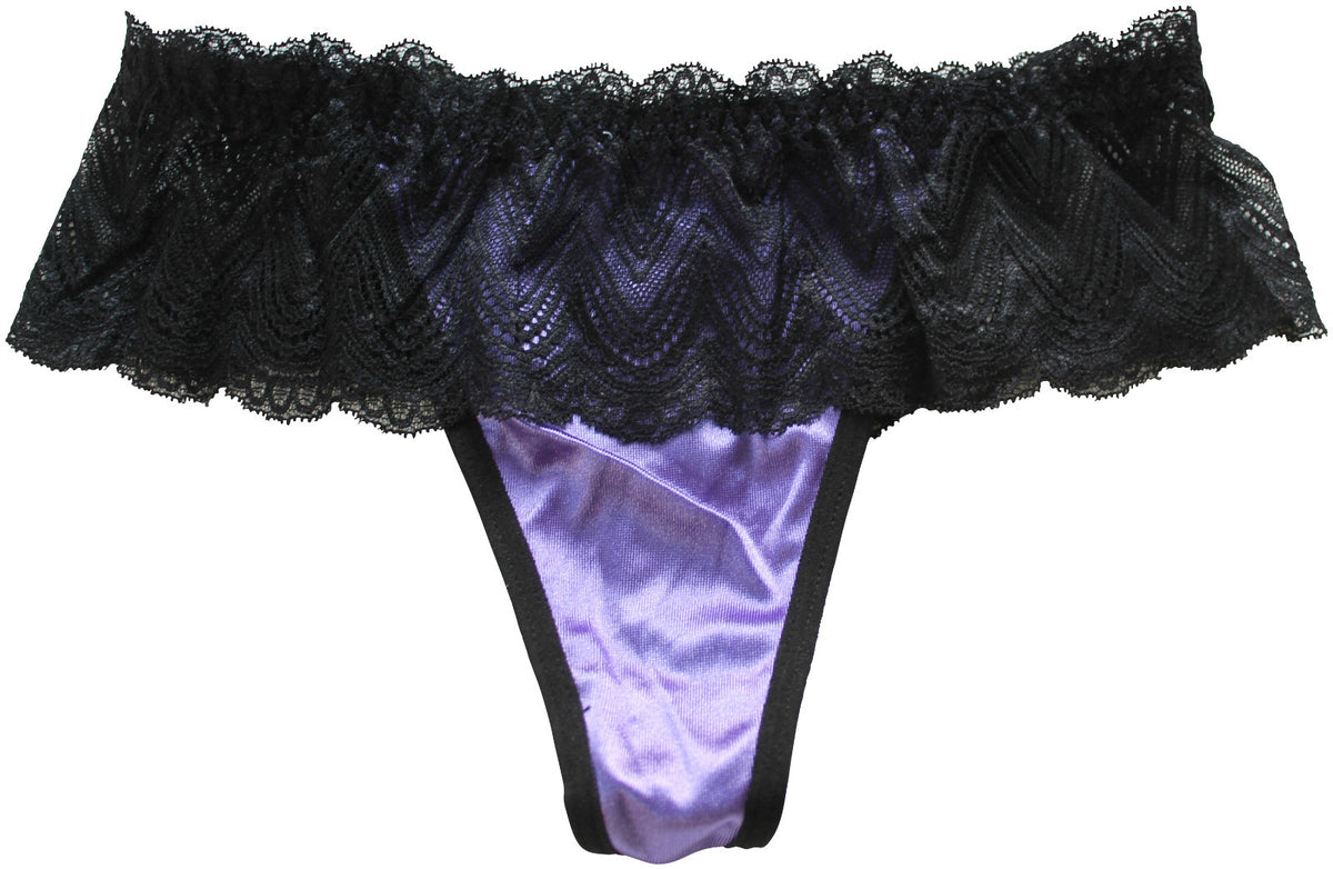 Choice of 4 Colours Beautiful Ladies Panties Briefs Thong Satin & Deep Lace 8-10