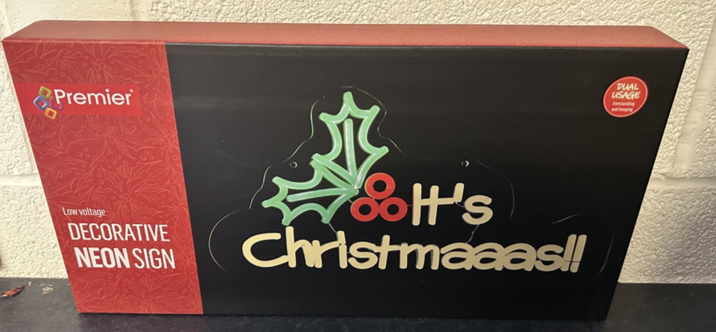 45cm Neon 'It's Christmaaas!' Sign LED Light Up Decoration Mains Power 3m Cable