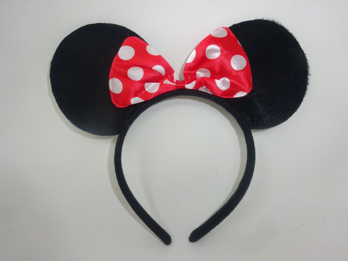 Choice of Velour Minnie Mouse Ears on a Headband Spotted Pink Red & White