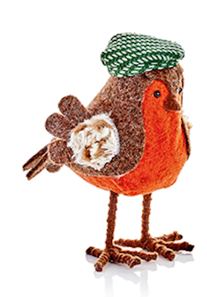 Choice of 2 Colours Robin with Flat Cap 16cm Tall Festive Christmas Decoration