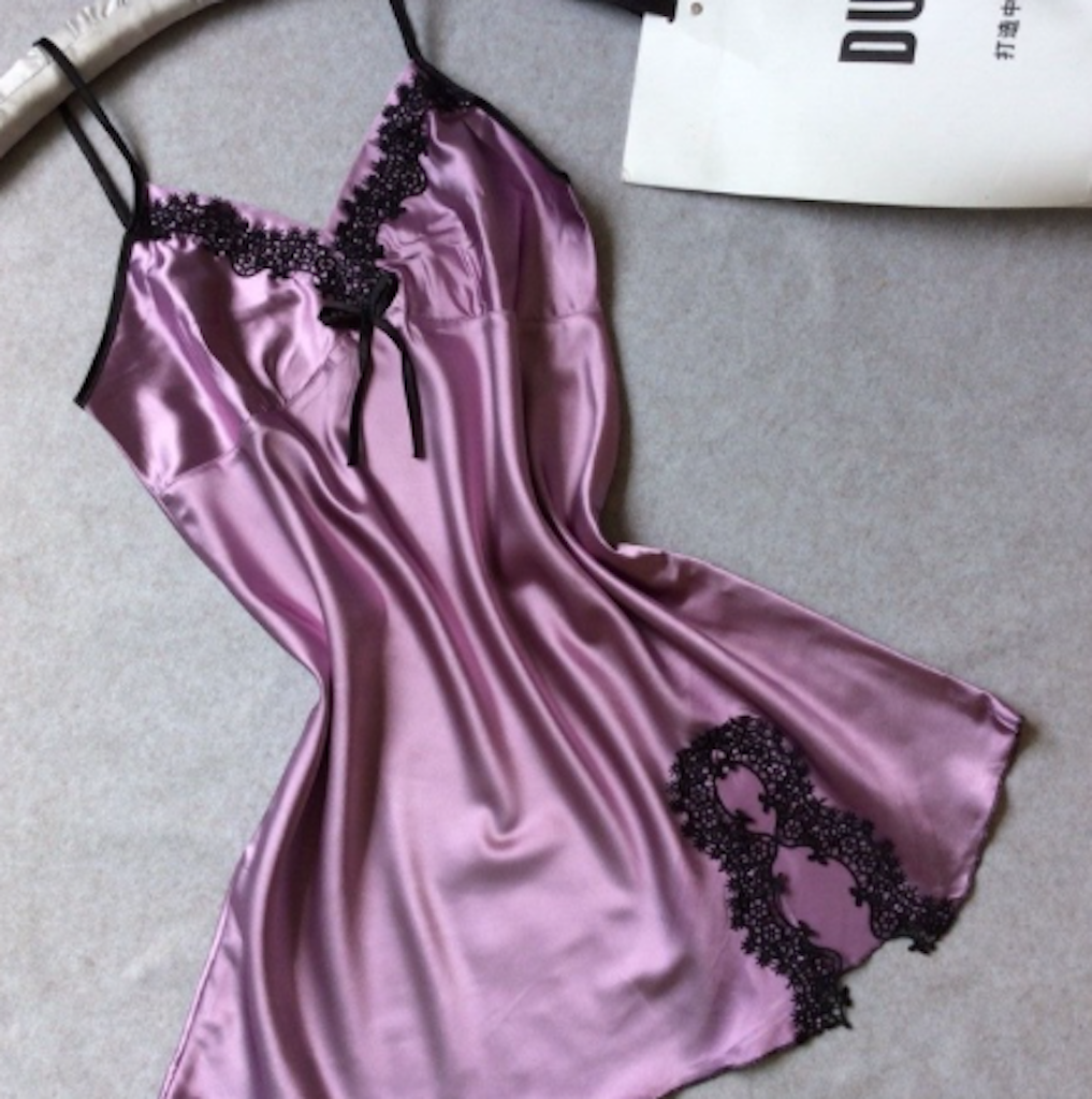 Womens Red Purple White or Gold Satin Soft & Lace Nightdress Gown Slip Size 8-10