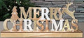 Merry Christmas 8 LED Light Up Freestanding Wooden Sign 45cm long Gold Glitter