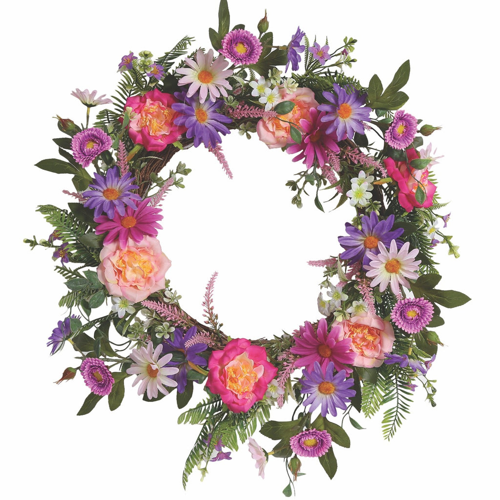 Realistic Artificial Floral Arrangement 50cm Dia Multicoloured Flowers Wreath