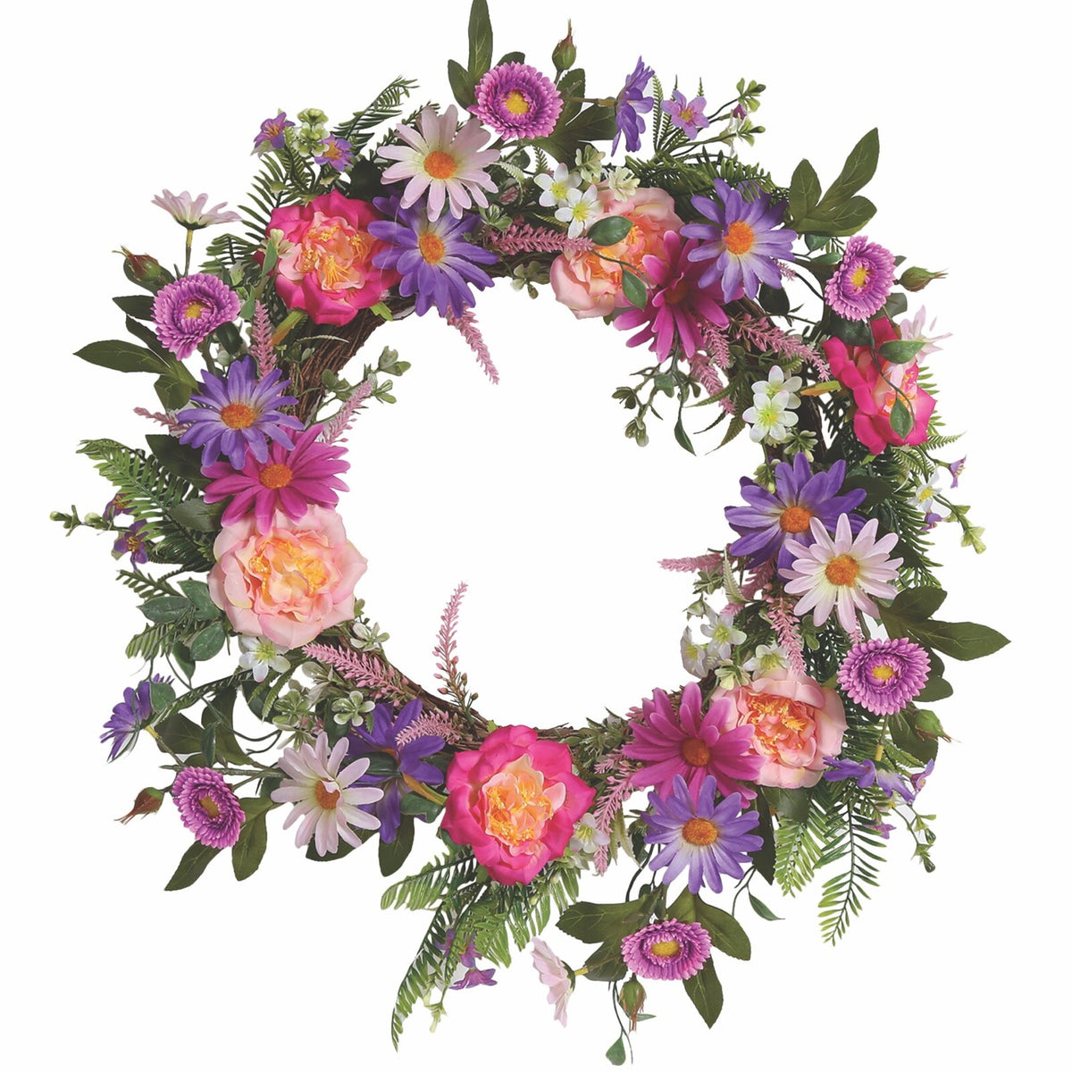 Realistic Artificial Floral Arrangement 50cm Dia Multicoloured Flowers Wreath