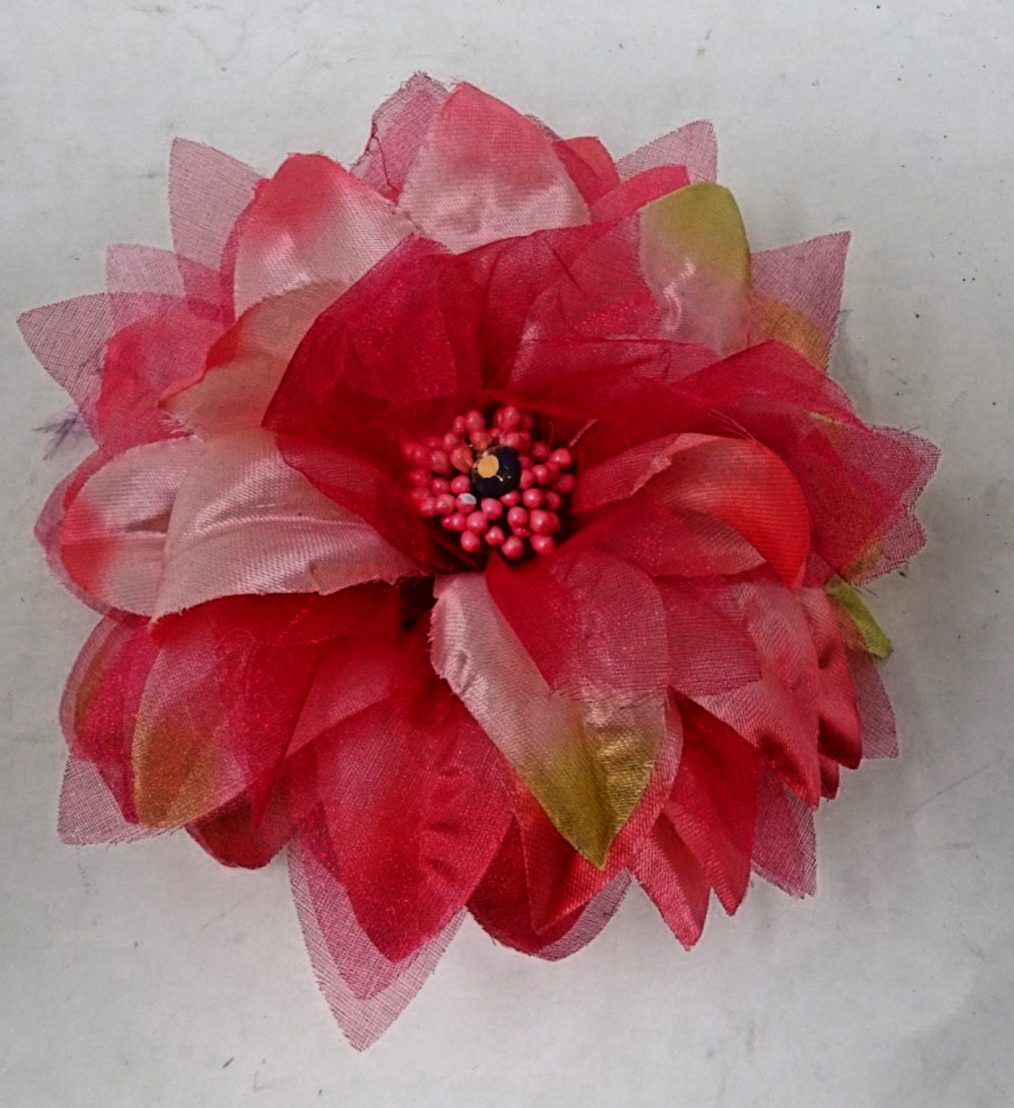 Pink & Gold Corsage Brooch Fascinator  Fabric & Organza Petals Centre Stamens