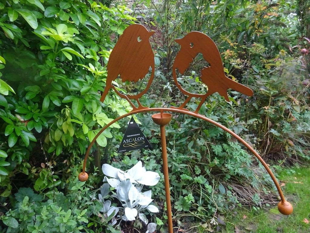 Core-Ten Rusty Metal Two Robins Balancer Long Stake Garden Ornament 1 metre High