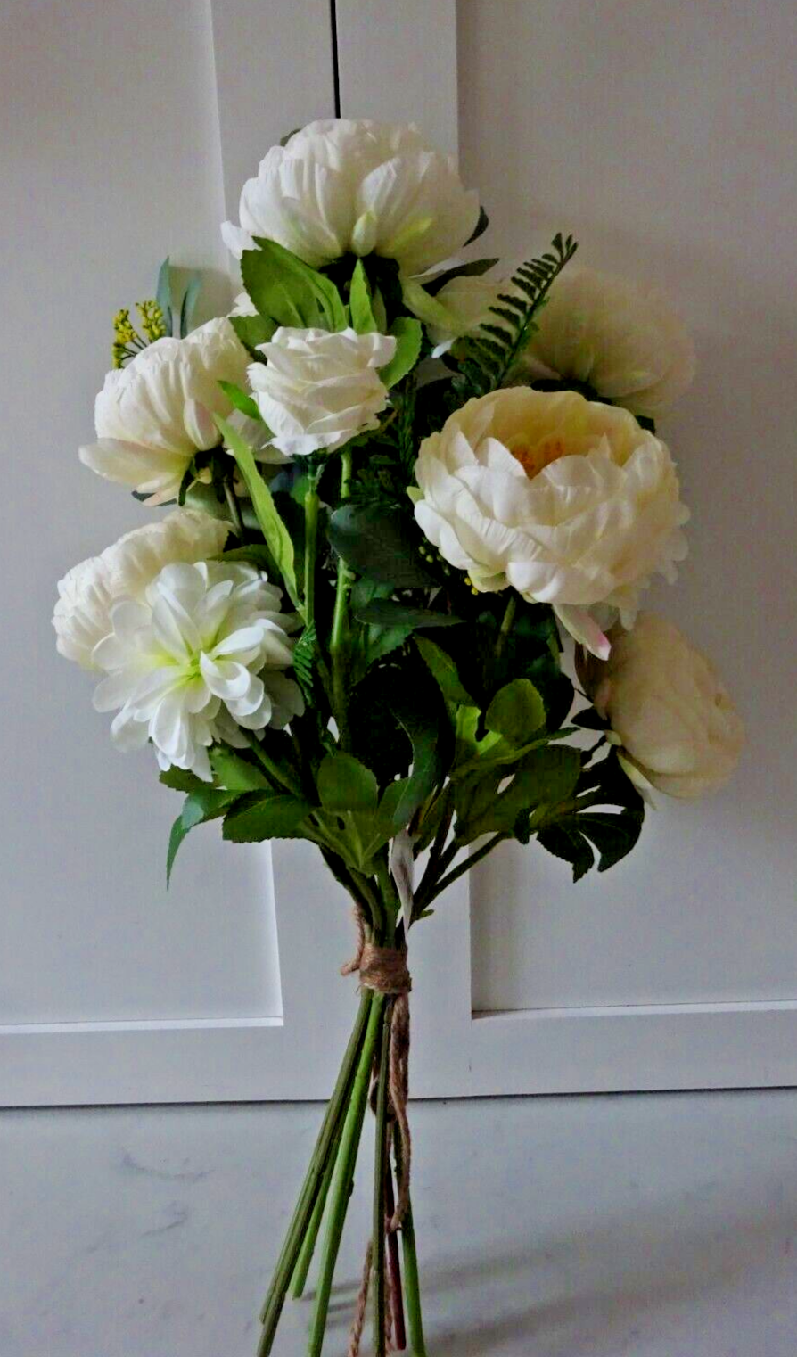 Artificial Hand Tied Floral Bouquet 60cm Tall White Mixed Flowers Bundle Bunch