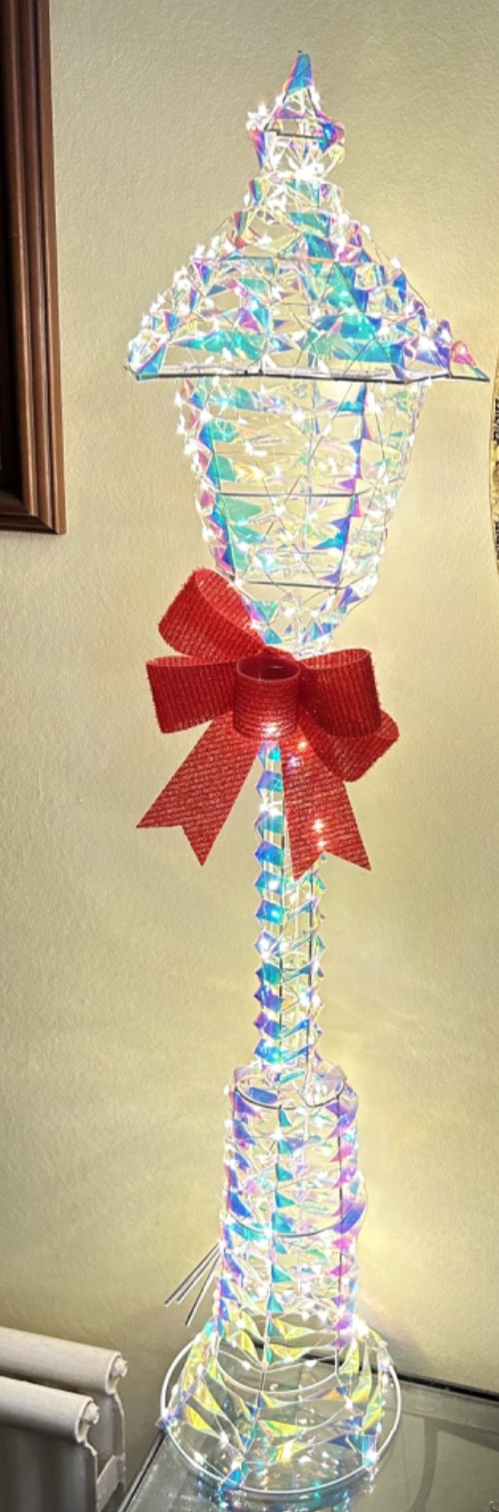 Christmas Festive Opal Light LED Lamp Post Bow 90cm Tall 5m Mains Power Cable