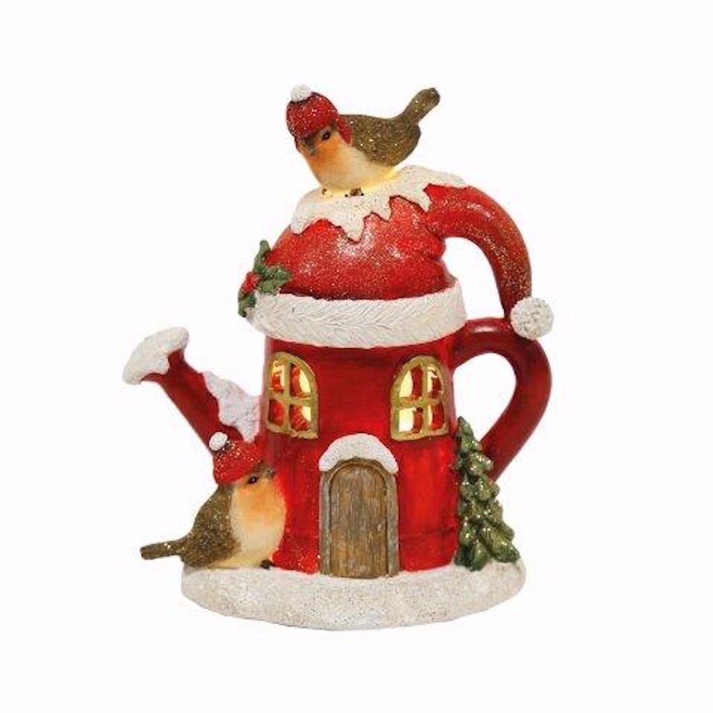 Robins LED Light Up Snowy Watering Can 16cm Tall Christmas Table Decoration