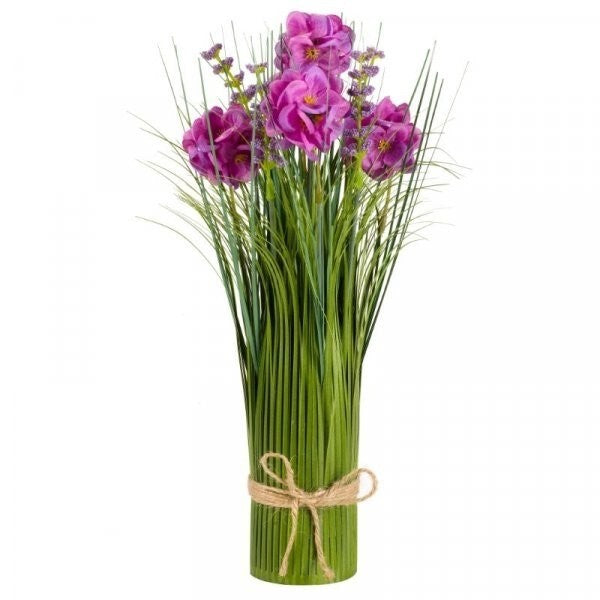 Artificial Decor Faux Flowers Fleurettes Bunch 32cm Hessian Ties Bouquet