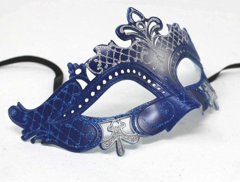 LADIES SILVER & BLUE RIALTO VENETIAN CARNIVAL MASQUERADE PARTY EYE BALL MASK