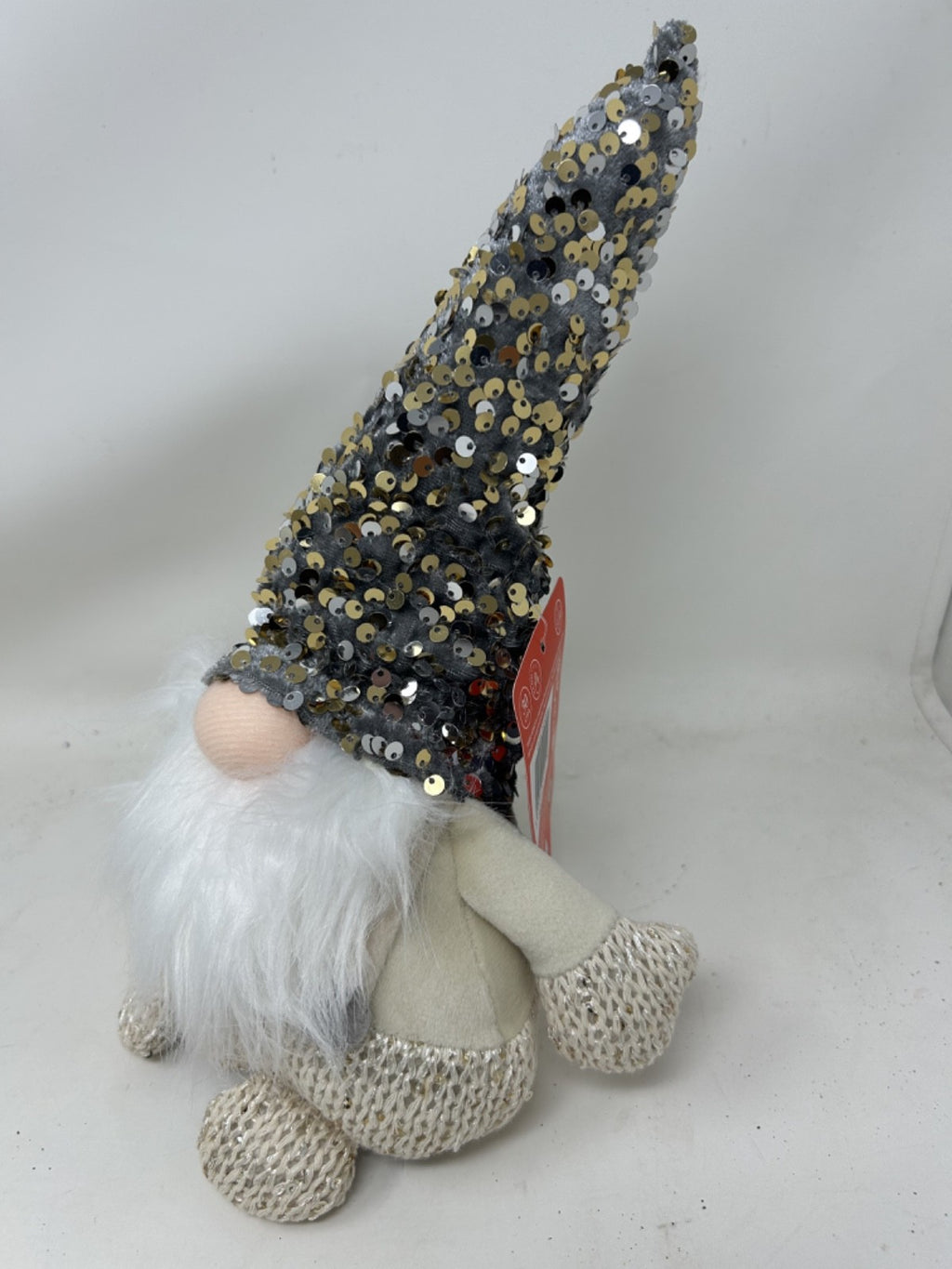 Christmas Freestanding Cream GlamJonk Gonk Nordic Gnome Sequin Long Hat 30cm