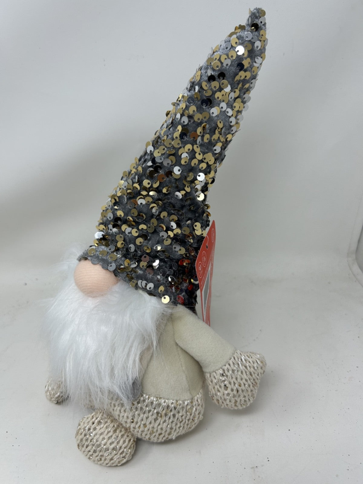 Christmas Freestanding Cream GlamJonk Gonk Nordic Gnome Sequin Long Hat 30cm