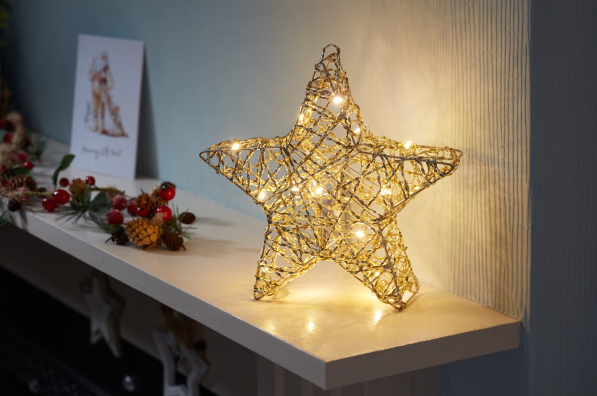Christmas Decoration Wonder Starlet Star 20cm Tall Gold Weave Works on a Timer