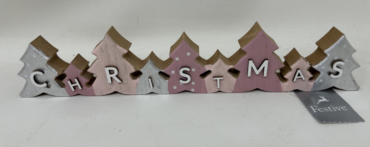 Colourful Christmas Message Tree Design Wooden Table Decoration Sign 30cm Long