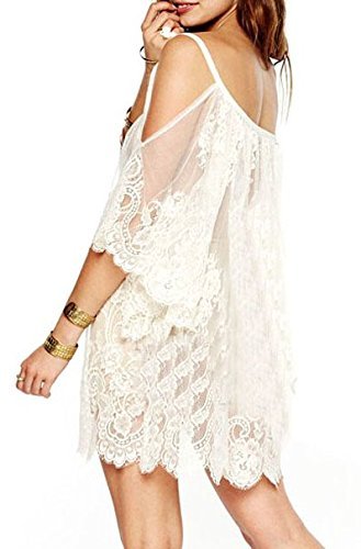 Womens White Lace Loose Fitting Beach Dress Bikini Cover Up Shirt One Size 8-14