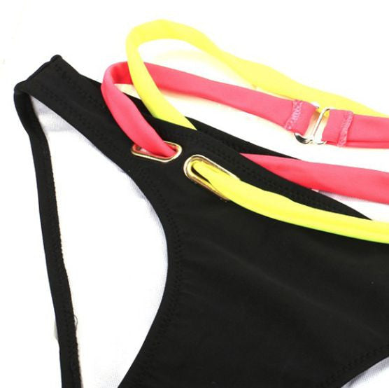 Stylish Ladies 2 Pce Padded Push Up Black Pink & Yellow Bikini Swimsuit Size 12