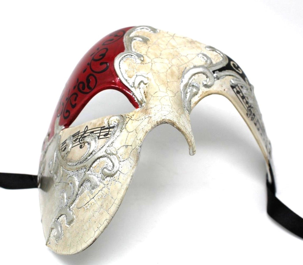 QUALITY RED & SILVER HALF FACE PHANTOM MUSICAL NOTES MASQUERADE MASK