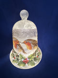 Christmas Festive Robin & Holly Design Frosted Glass Bell Lantern 20cm High