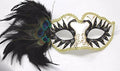 BLACK IVORY & GOLD MASK WITH PEACOCK FEATHERS VENETIAN CARNIVAL MASQUERADE PARTY