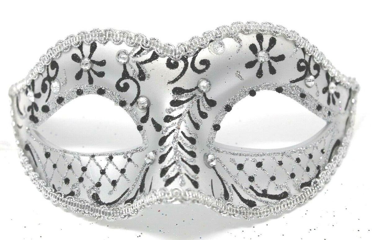 BLACK & SILVER JEWELLED VENETIAN MASQUERADE PARTY CARNIVAL BALL EYE MASK