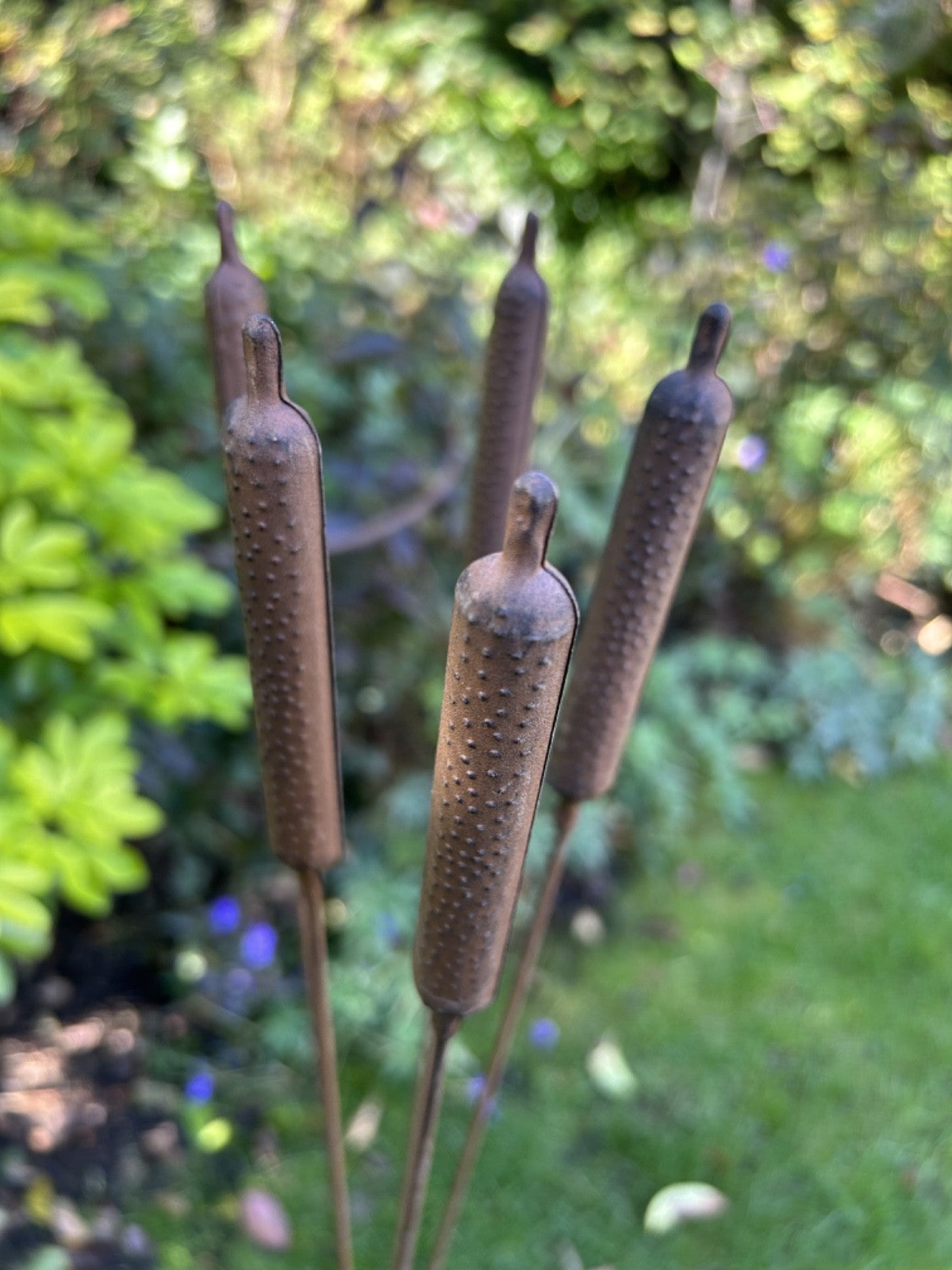 Core-Ten Rusty Metal 5 Bullrush Stake Garden Ornament 1 Metre Tall 15cm Wide