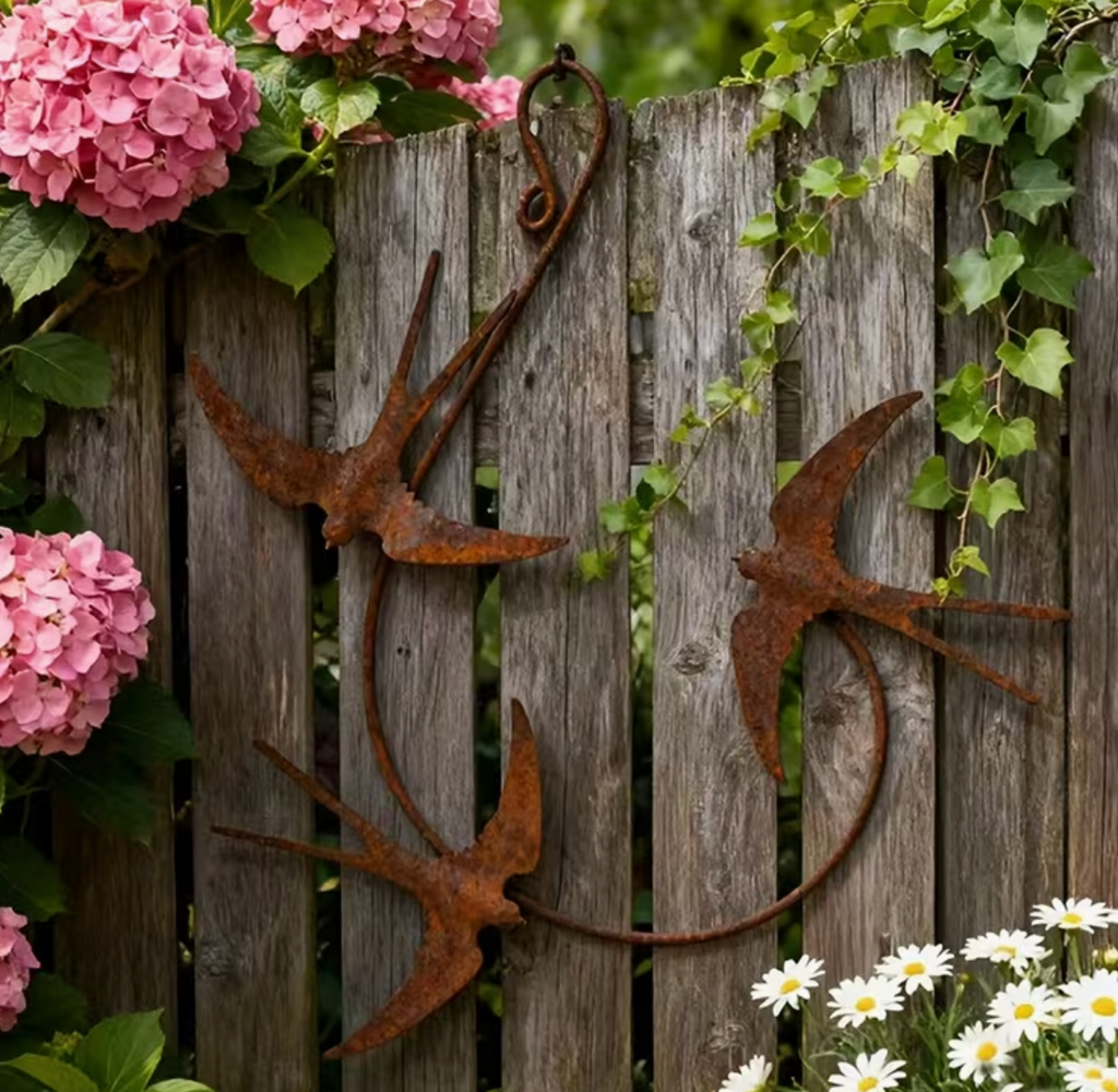 Core-Ten Rusty Patina Swallows Birds Garden Ornament Figurine Approx 36cm Tall