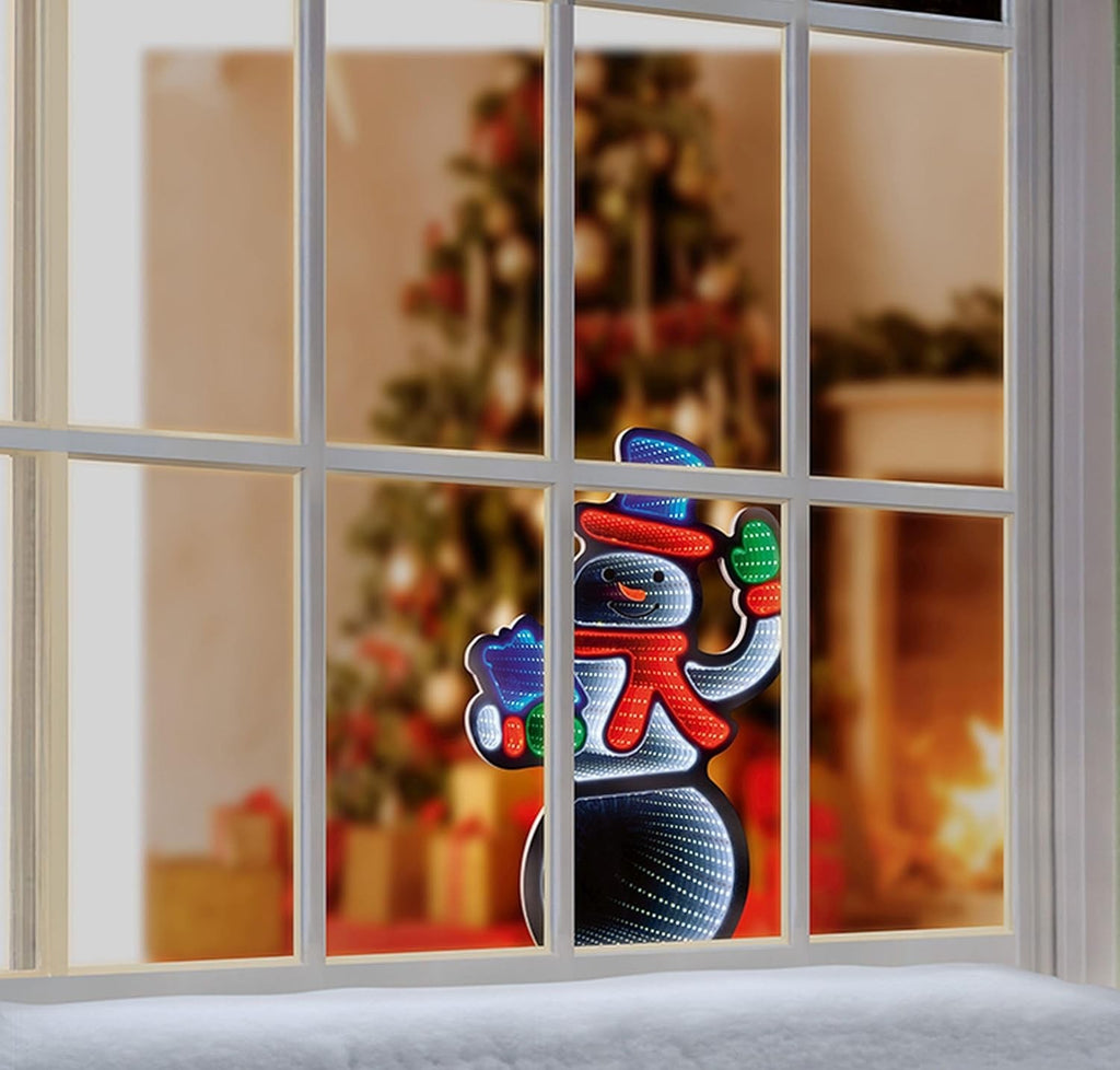 Christmas Snowman Waving Infinity LED Mirror Tunnel Light - 3D Decoration - 60cm