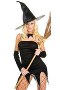 6 Piece Halloween Black Witch Costume Dress Arm Sleeves Choker & Hat Size 10-12