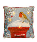Large Winter Robin PostBox Christmas Festive LED Light Up Cushion & Insert 45cm