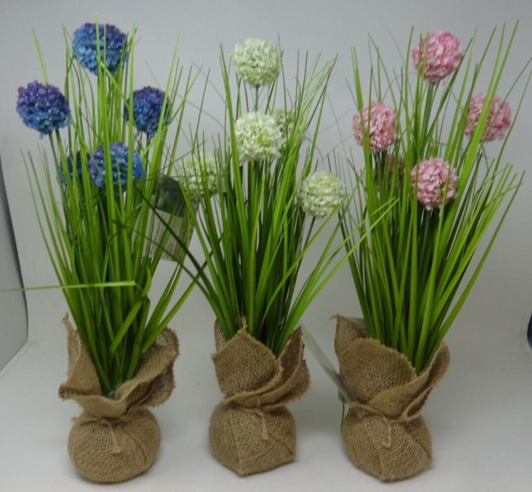 Choice of Artificial Faux Flowers Pom Pomettes 30cm Tall Hessian Base Bouquet